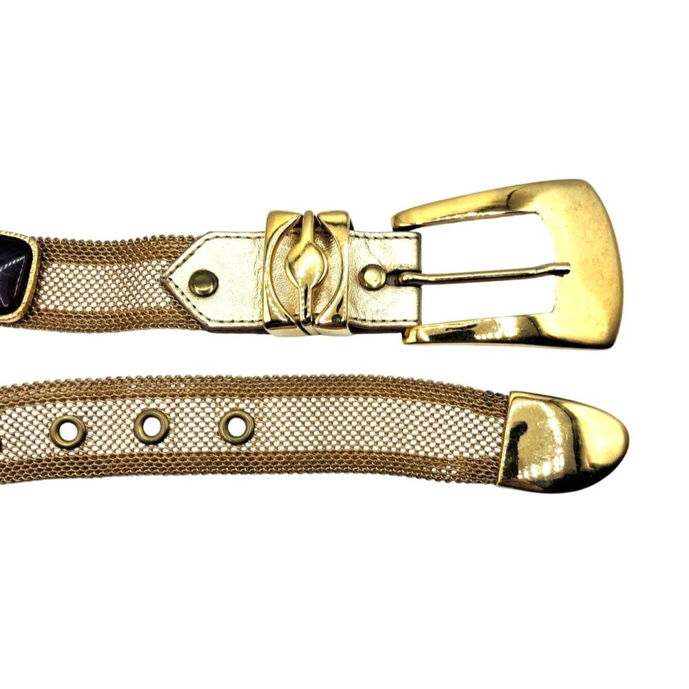 Vintage 1970s/80s Gold Mesh Statement Belt with Multicolor Poured Glass Cabochon - Picture 5 of 8